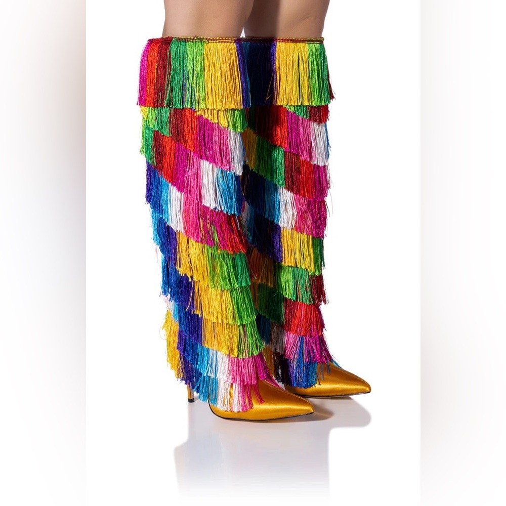 Azalea Wang Pristina Boot with Rainbow Fringe 10 - Picture 4 of 12
